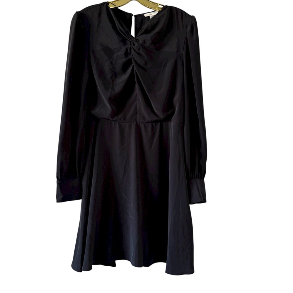Topshop Black Long Sleeve Mini Dress with Twist Front Size 10 - Picture 3 of 11